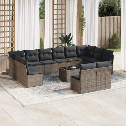 Set Divani da Giardino 13 pz con Cuscini Grigio in Polyrattan - homemem39