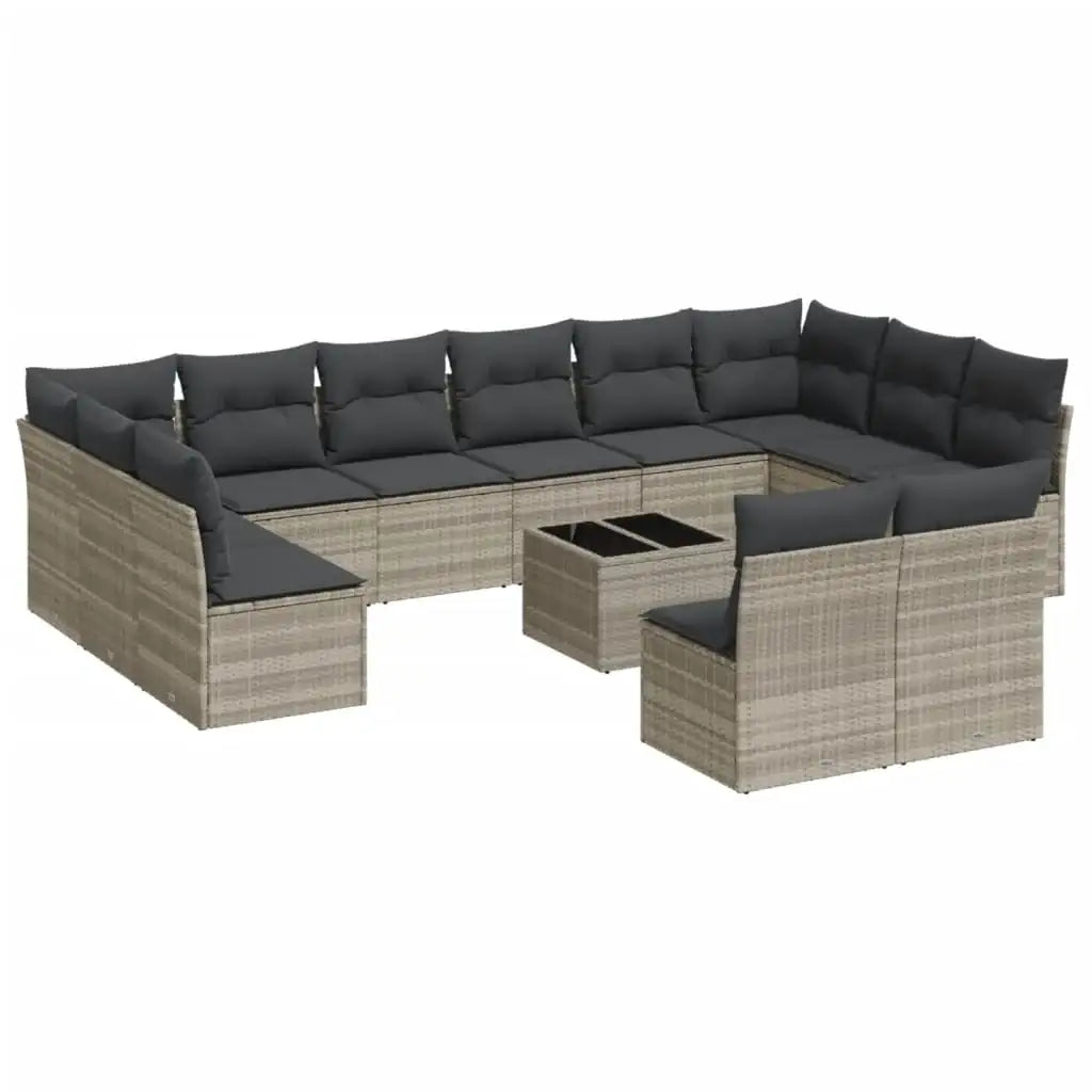 Set Divani Giardino 13 pz con Cuscini Grigio Chiaro Polyrattan - homemem39