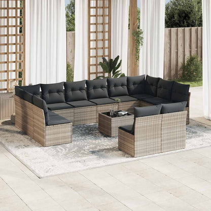Set Divani Giardino 13 pz con Cuscini Grigio Chiaro Polyrattan