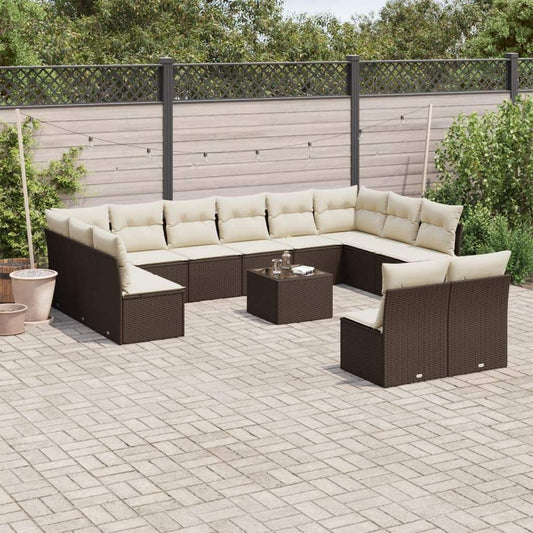 Set Divani da Giardino 13 pz con Cuscini Marrone in Polyrattan - homemem39