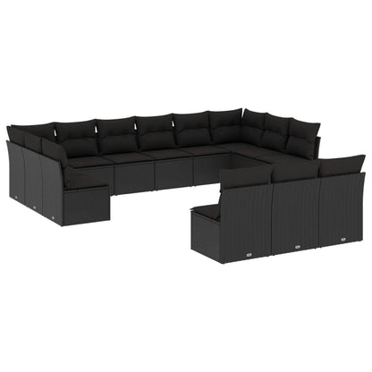 Set Divani da Giardino 13pz con Cuscini Nero in Polyrattan | homemem39