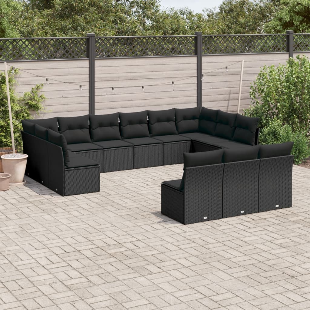 Set Divani da Giardino 13pz con Cuscini Nero in Polyrattan | homemem39