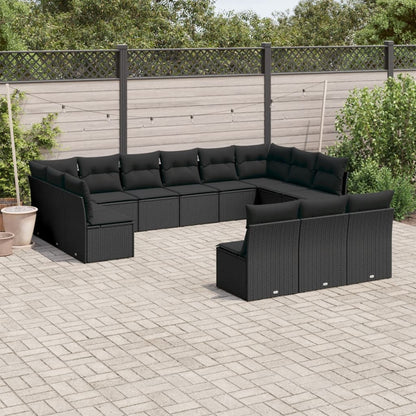 Set Divani da Giardino 13pz con Cuscini Nero in Polyrattan | homemem39