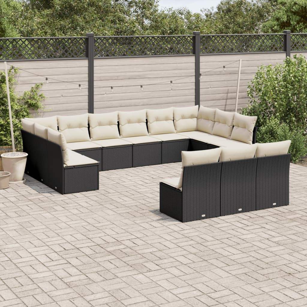 Set Divani da Giardino 13pz con Cuscini Nero in Polyrattan - homemem39