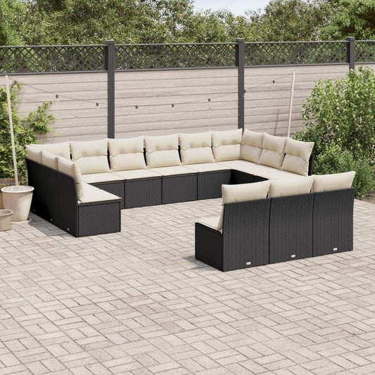 Set Divani da Giardino 13pz con Cuscini Nero in Polyrattan - homemem39