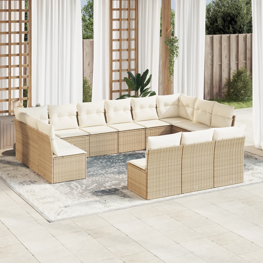 Set Divano da Giardino 13 pz con Cuscini Beige in Polyrattan | homemem39