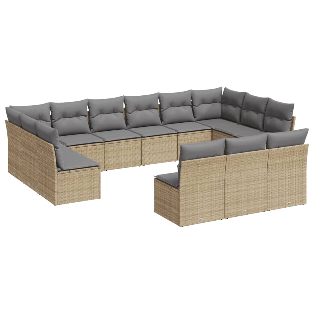 Set Divano da Giardino 13 pz con Cuscini Beige in Polyrattan | homemem39