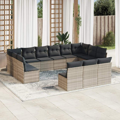Set Divani Giardino 13 pz con Cuscini Grigio Chiaro Polyrattan - homemem39