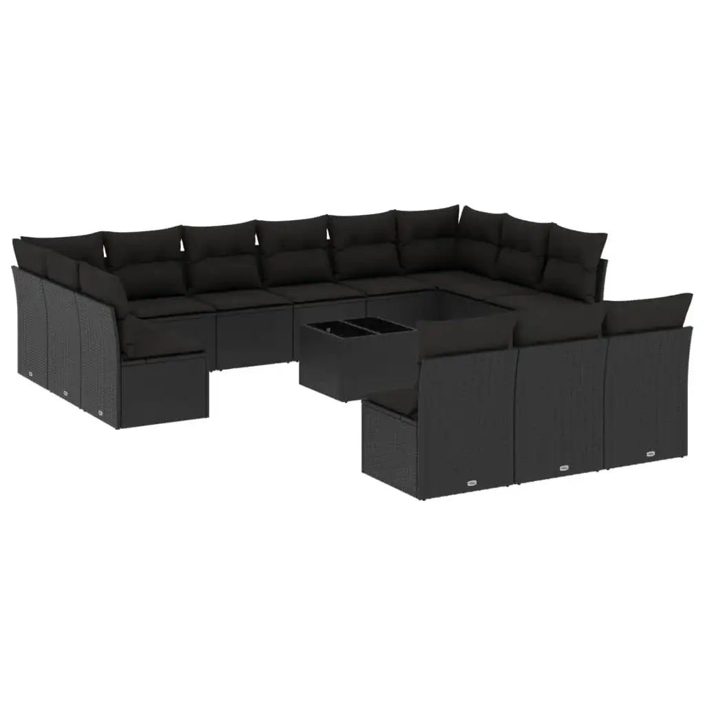 Set Divani da Giardino 14pz con Cuscini in Polyrattan Nero - homemem39