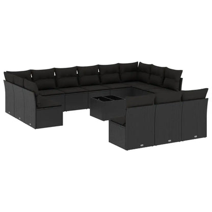 Set Divani da Giardino 14pz con Cuscini in Polyrattan Nero - homemem39