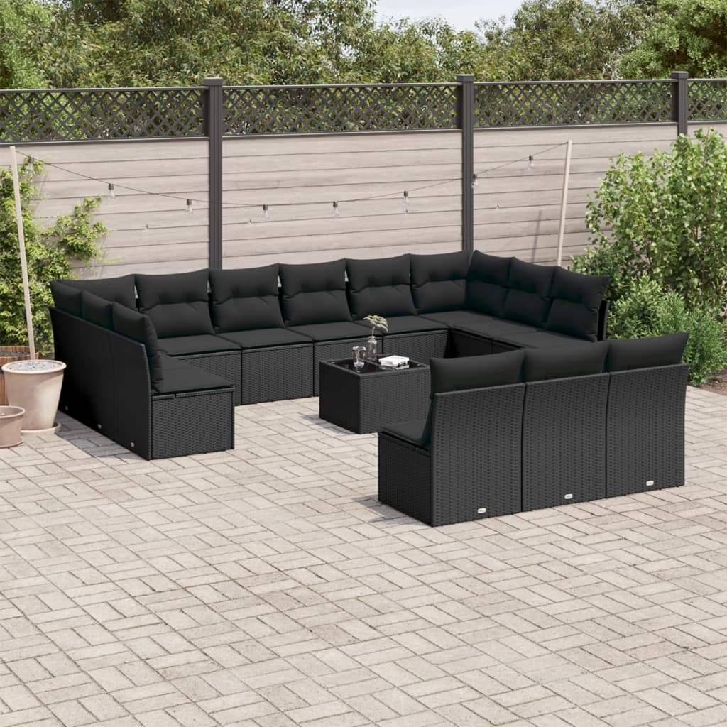 Set Divani da Giardino 14pz con Cuscini in Polyrattan Nero - homemem39