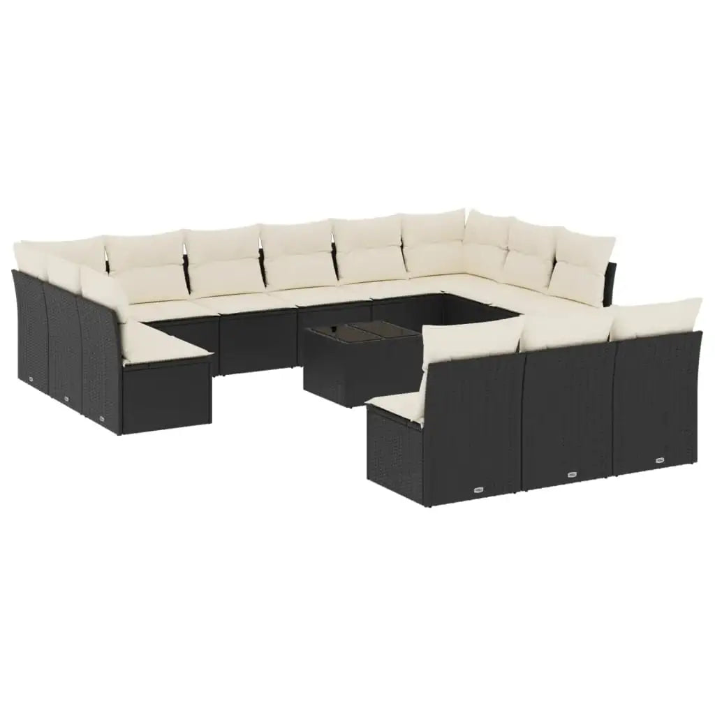 Set Divani da Giardino 14pz con Cuscini in Polyrattan Nero - homemem39