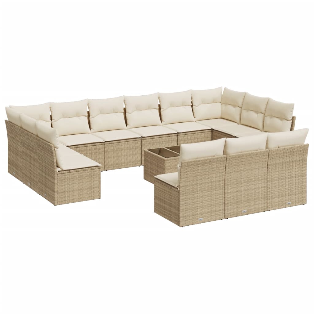 Set Divani da Giardino 14pz con Cuscini in Polyrattan Beige | homemem39