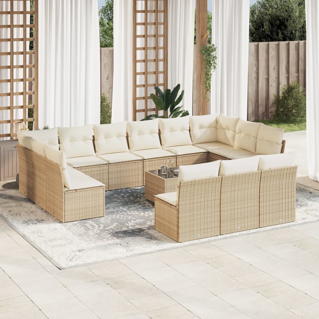 Set Divani da Giardino 14pz con Cuscini in Polyrattan Beige | homemem39
