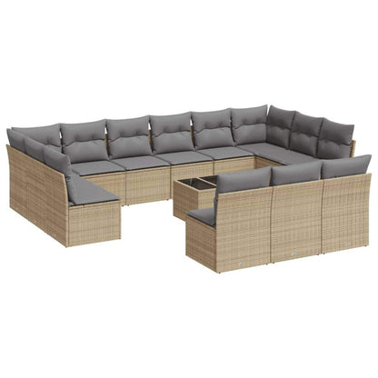 Set Divani da Giardino 14pz con Cuscini in Polyrattan Beige - homemem39