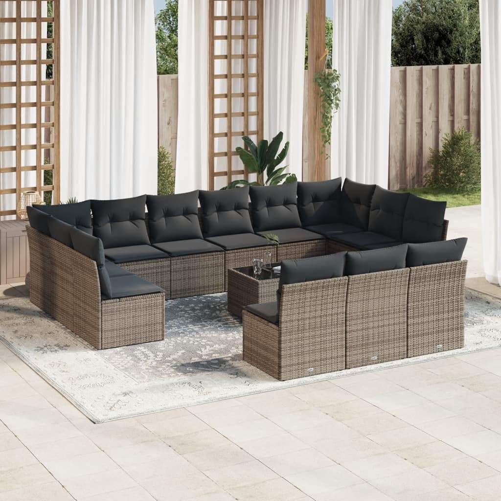 Set Divani da Giardino 14pz con Cuscini in Polyrattan Grigio - homemem39
