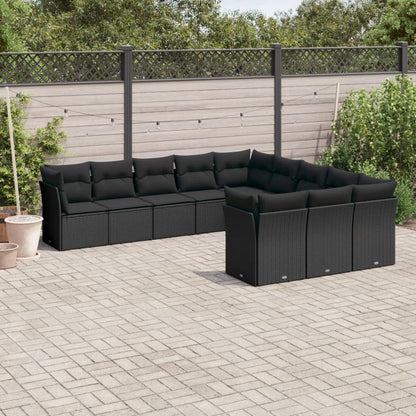 Set Divani da Giardino 11 pz con Cuscini in Polyrattan Nero - homemem39