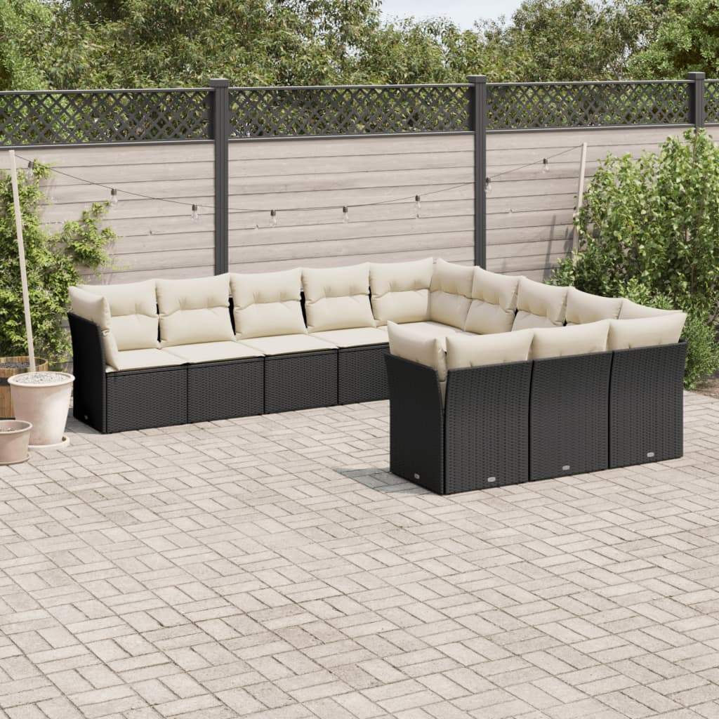 Set Divani da Giardino 11 pz con Cuscini in Polyrattan Nero - homemem39