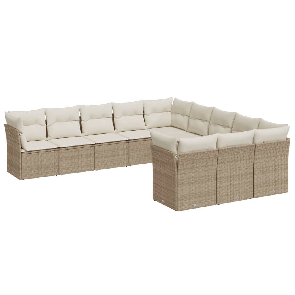 Set Divani da Giardino 11 pz con Cuscini Beige in Polyrattan | homemem39