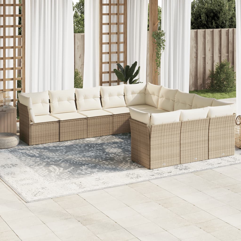 Set Divani da Giardino 11 pz con Cuscini Beige in Polyrattan | homemem39