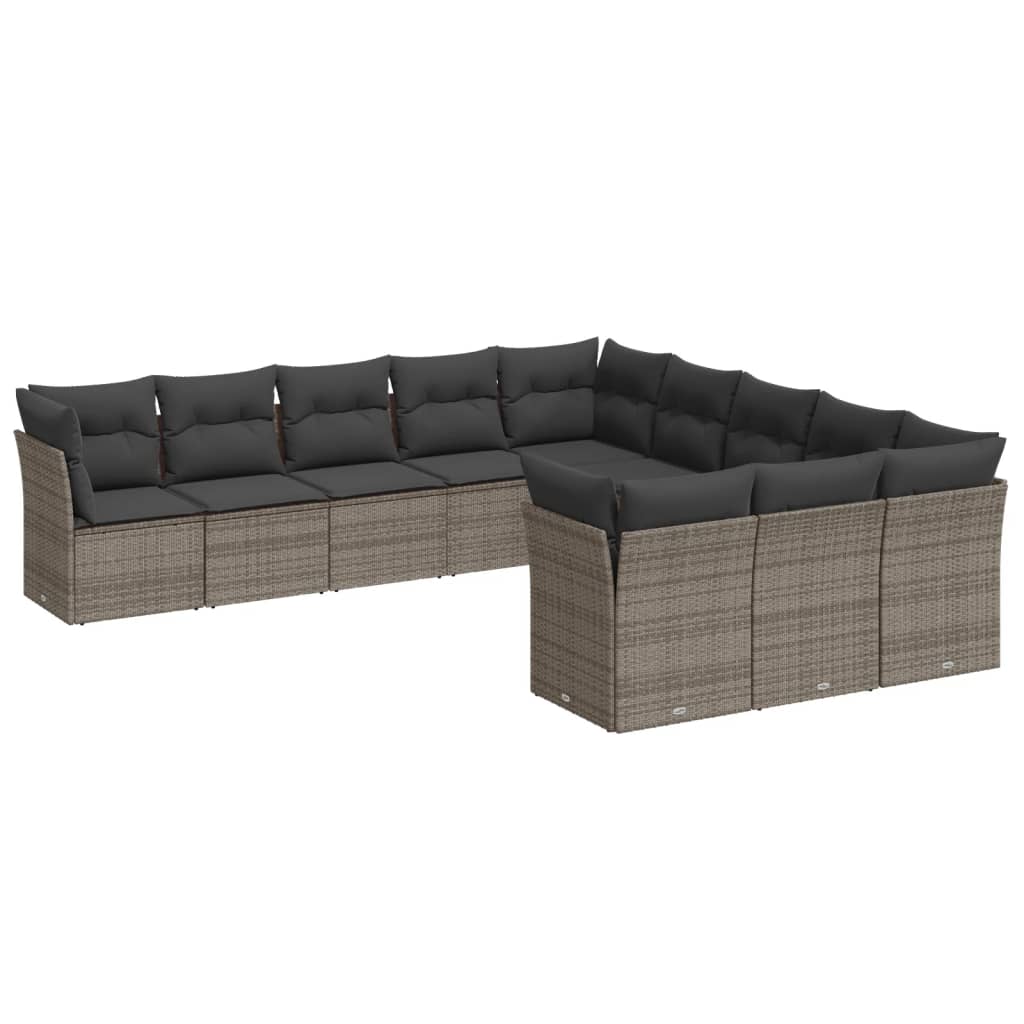 Set Divani da Giardino 11 pz con Cuscini in Polyrattan Grigio | homemem39