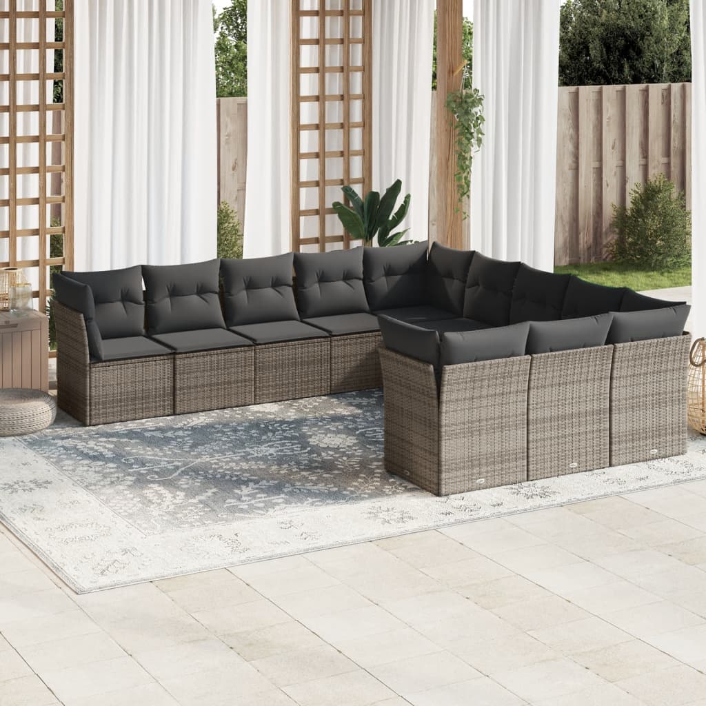 Set Divani da Giardino 11 pz con Cuscini in Polyrattan Grigio | homemem39