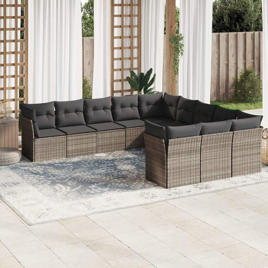 Set Divani da Giardino 11 pz con Cuscini in Polyrattan Grigio - homemem39