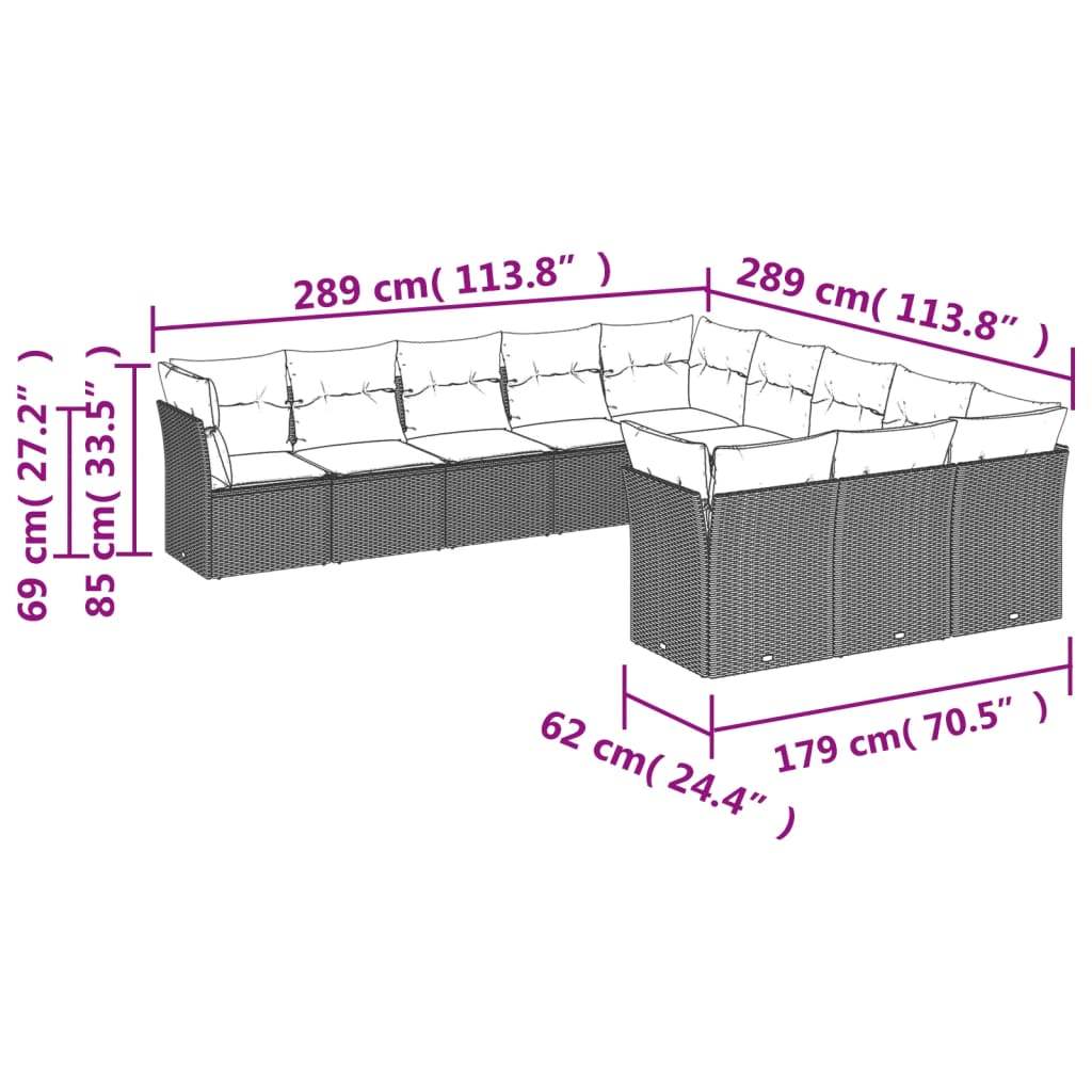 Set Divani da Giardino 11 pz con Cuscini Polyrattan Marrone - homemem39