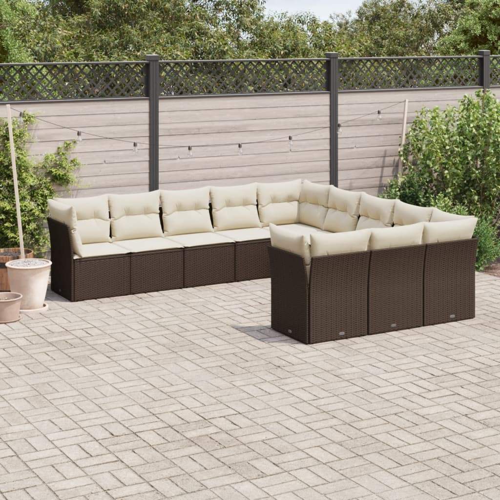 Set Divani da Giardino 11 pz con Cuscini Polyrattan Marrone - homemem39