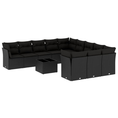 Set Divani da Giardino 12 pz con Cuscini Nero in Polyrattan