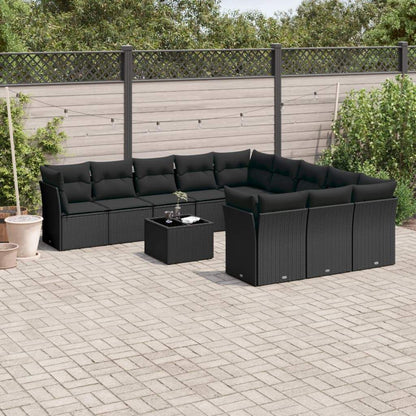 Set Divani da Giardino 12 pz con Cuscini Nero in Polyrattan - homemem39