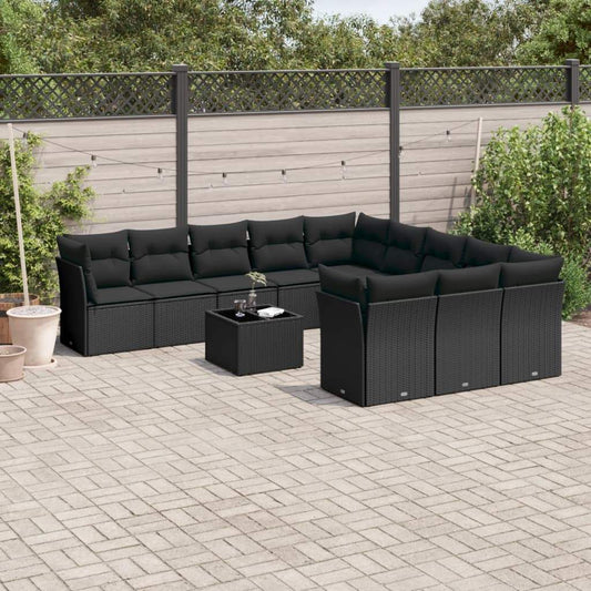 Set Divani da Giardino 12 pz con Cuscini Nero in Polyrattan - homemem39