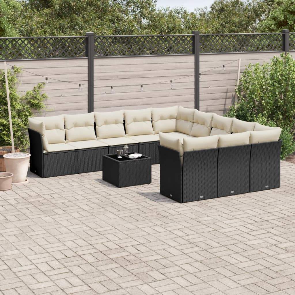 Set Divani da Giardino 12 pz con Cuscini Nero in Polyrattan - homemem39