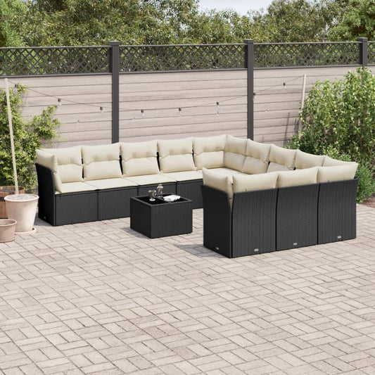 Set Divani da Giardino 12 pz con Cuscini Nero in Polyrattan - homemem39