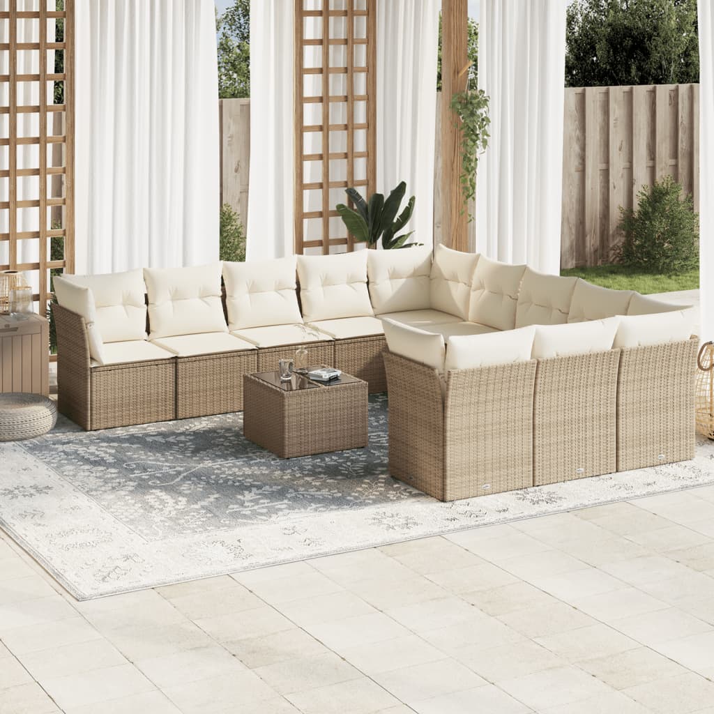 Set Divani da Giardino 12 pz con Cuscini Beige in Polyrattan | homemem39