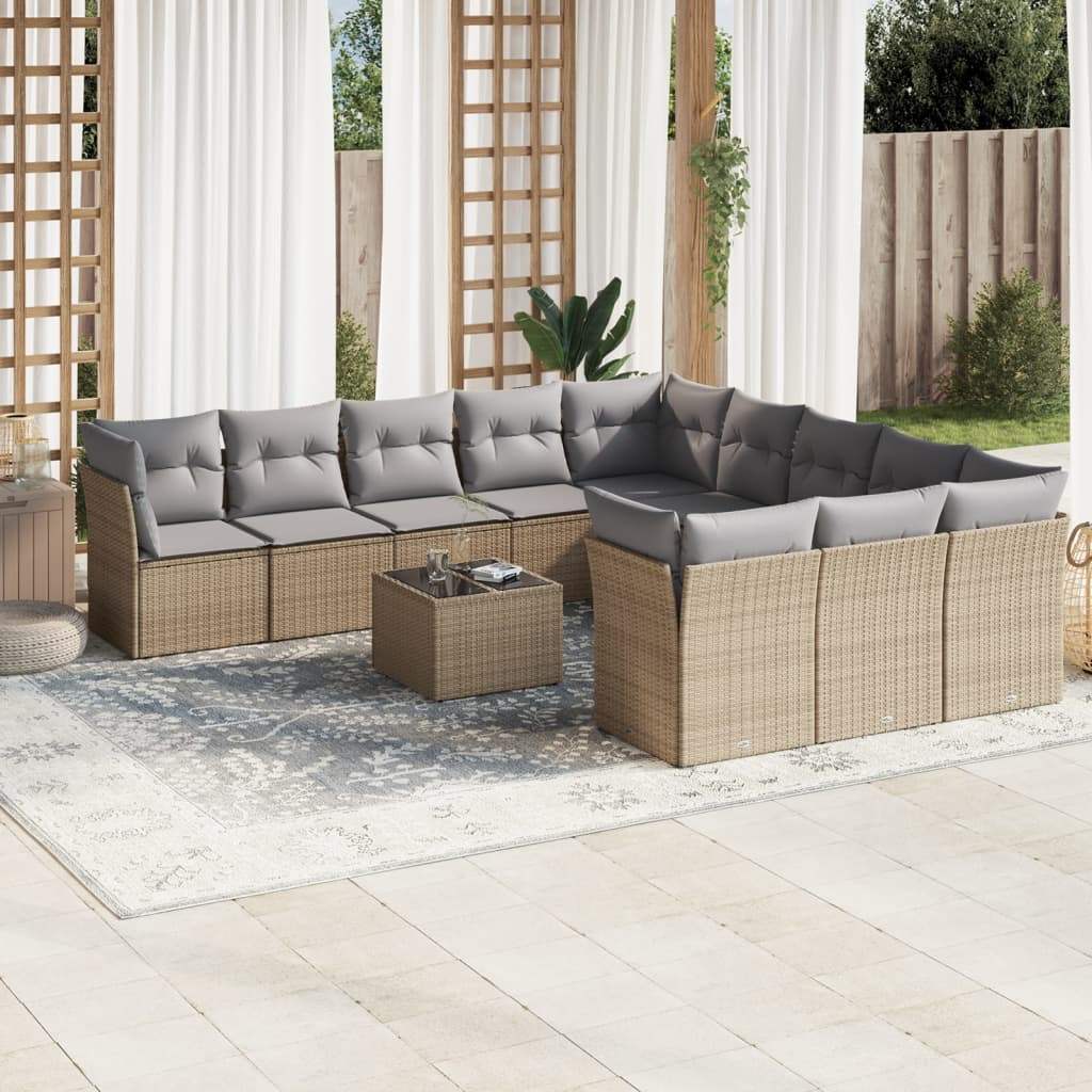 Set Divani da Giardino 12 pz con Cuscini Beige in Polyrattan - homemem39