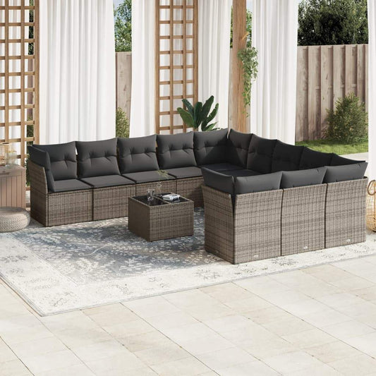 Set Divani da Giardino 12 pz con Cuscini Grigio in Polyrattan - homemem39