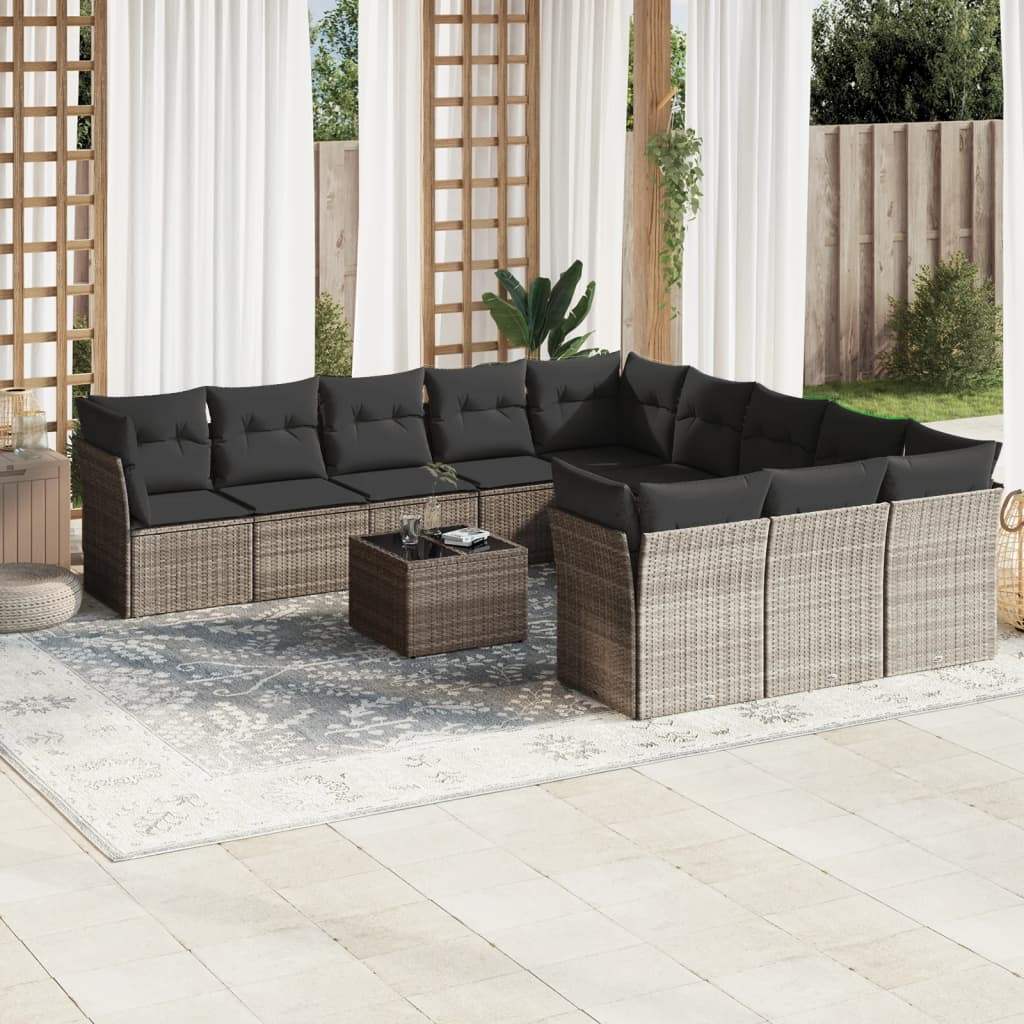 Set Divano Giardino 12 pz con Cuscini Grigio Chiaro Polyrattan - homemem39