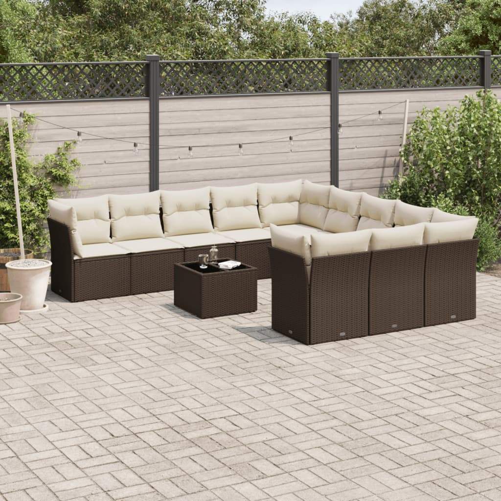 Set Divani da Giardino 12 pz con Cuscini Marrone in Polyrattan - homemem39
