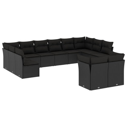 Set Divani da Giardino 12 pz con Cuscini Nero in Polyrattan | homemem39