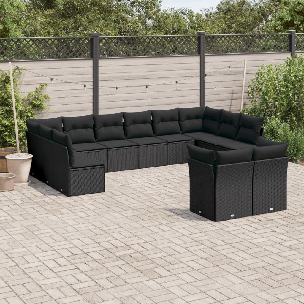Set Divani da Giardino 12 pz con Cuscini Nero in Polyrattan | homemem39