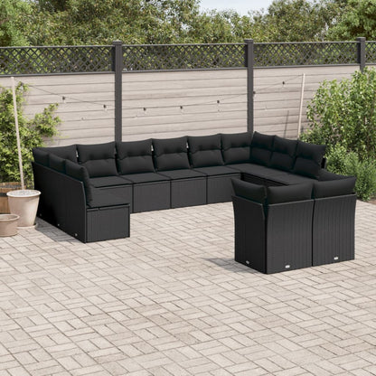 Set Divani da Giardino 12 pz con Cuscini Nero in Polyrattan | homemem39