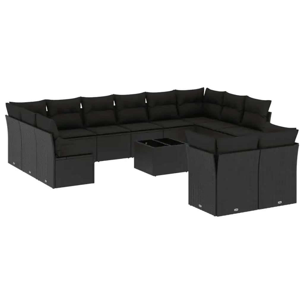 Set Divani da Giardino 13pz con Cuscini Nero in Polyrattan - homemem39