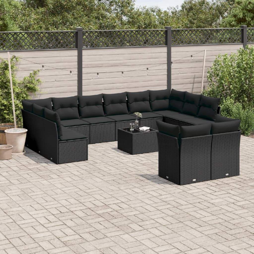 Set Divani da Giardino 13pz con Cuscini Nero in Polyrattan - homemem39