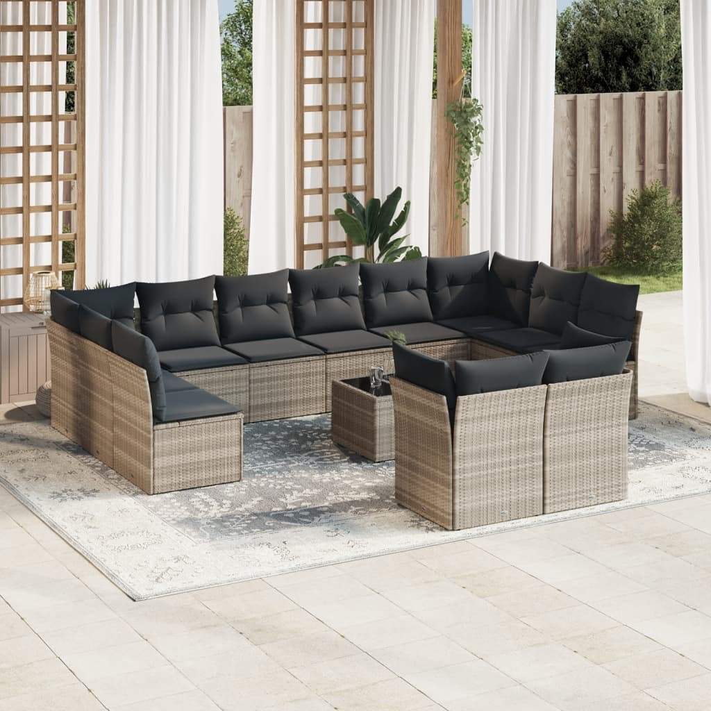 Set Divani Giardino 13 pz con Cuscini Grigio Chiaro Polyrattan - homemem39