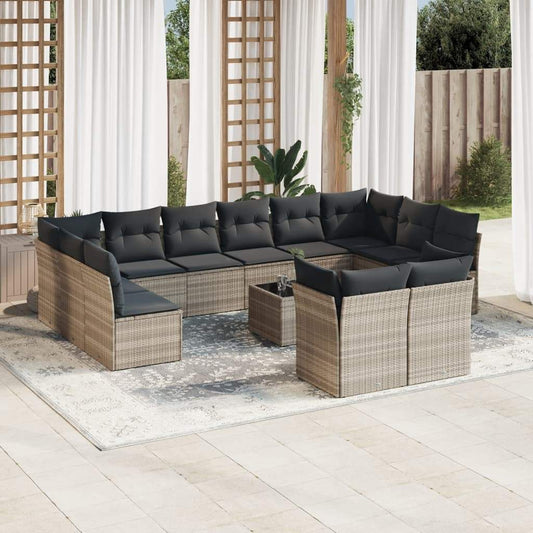 Set Divani Giardino 13 pz con Cuscini Grigio Chiaro Polyrattan - homemem39