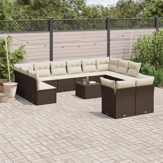 Set Divani da Giardino 13 pz con Cuscini Marrone in Polyrattan - homemem39