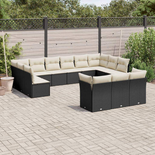 Set Divani da Giardino 13pz con Cuscini Nero in Polyrattan - homemem39