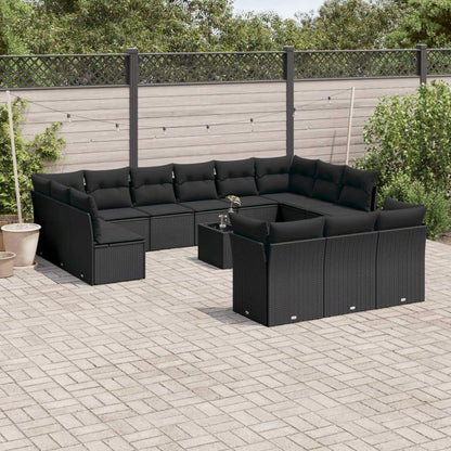 Set Divani da Giardino 14pz con Cuscini in Polyrattan Nero - homemem39