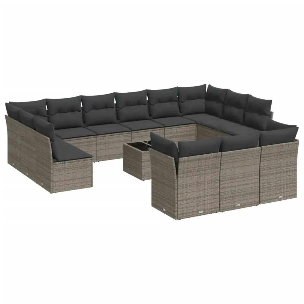 Set Divani da Giardino 14pz con Cuscini in Polyrattan Grigio - homemem39